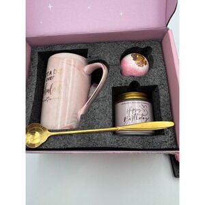 Pink Marble Birthday Gift Set Mug Candle Makeup Bag Spa Care Package for Her